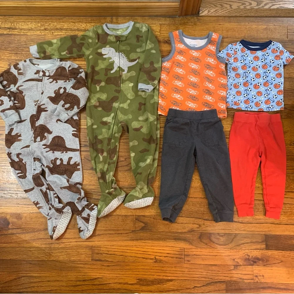 Baby Toddler Boy LS Footed Fleece Pajama Onesies Shirt Pant Sets 2T / 24 Months